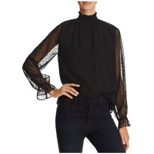 Swiss Dot Black Ruffle Top Aqua